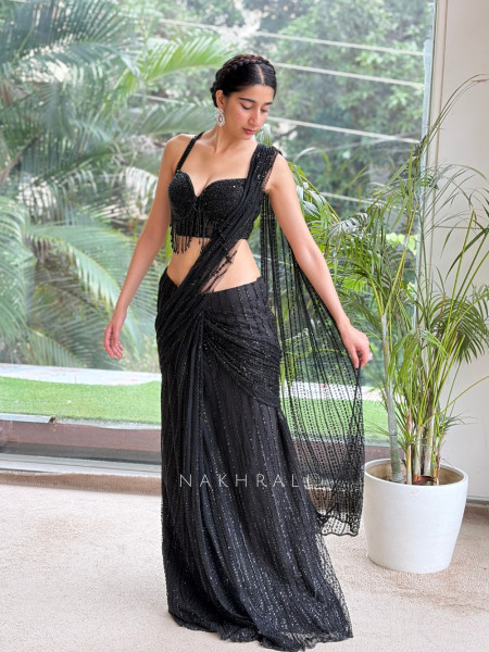 Tarini Black Beaded Drape Saree