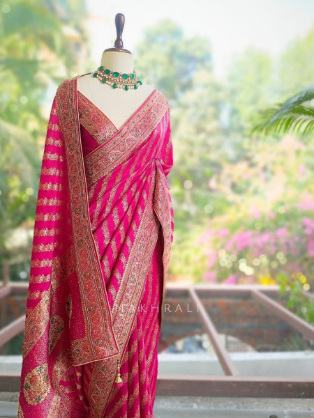 Mayurika Magenta Banarasi Brocade Saree with Woven Border