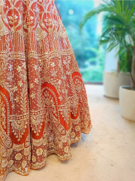 Eternal Shine Orange Zari & Sequin Lehenga