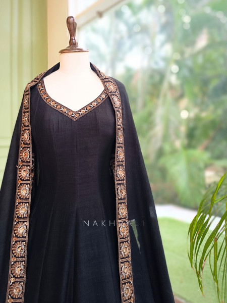 Dastaan Black Chinon Kalidar Anarkali Set