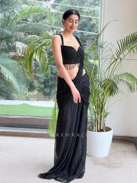 Tarini Black Beaded Drape Saree