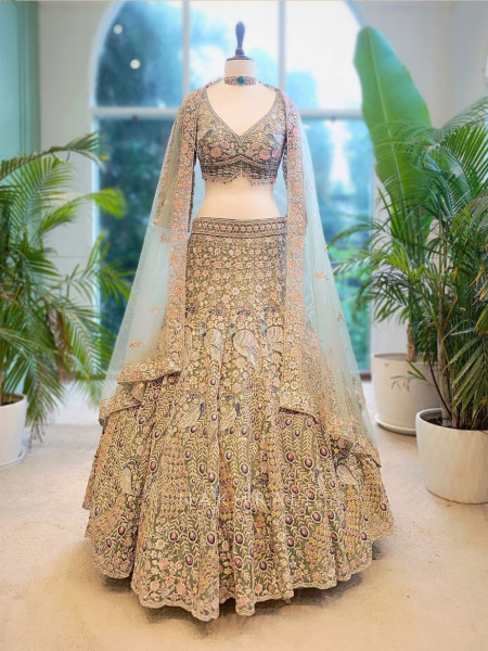 Elysian Sage Green Embroidered Sequin Lehenga