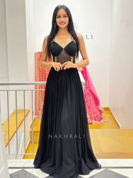 Midnight Grace Black Gown with Sequin Detailing
