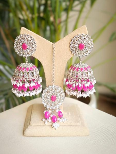 Riyana Fuchsia Kundan Earring & Tikka Set