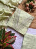 Elegant Sage Green Tissue Dress Material with Lace &amp; Sequin Neck Design