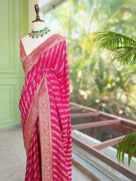 Mayurika Magenta Banarasi Brocade Saree with Woven Border