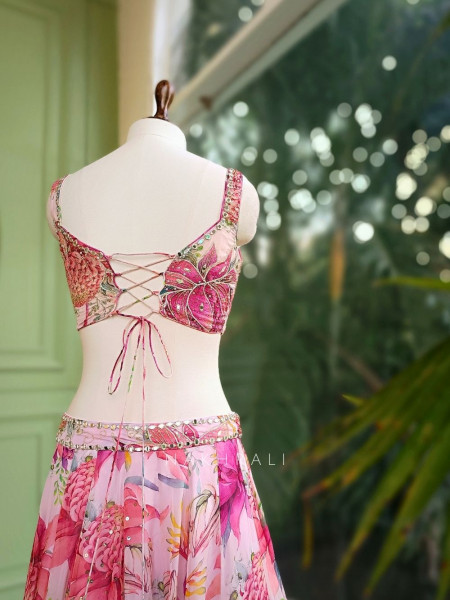 Aaral Pink Floral Print Lehenga with Zari & Sequin Work
