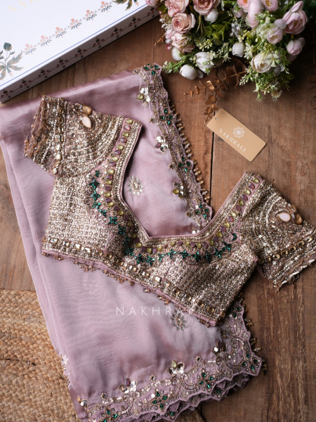 Marrakesh Noor Pink Saree with Readymade Blouse And Cutdana Mirror Work