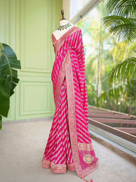 Mayurika Magenta Banarasi Brocade Saree with Woven Border