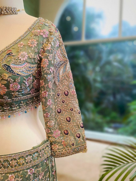 Elysian Sage Green Embroidered Sequin Lehenga