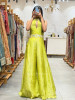 Quiero Parrot Green Satin Jumpsuit with Sequin Waist Work