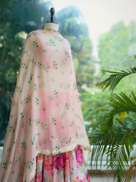 Aaral Pink Floral Print Lehenga with Zari & Sequin Work