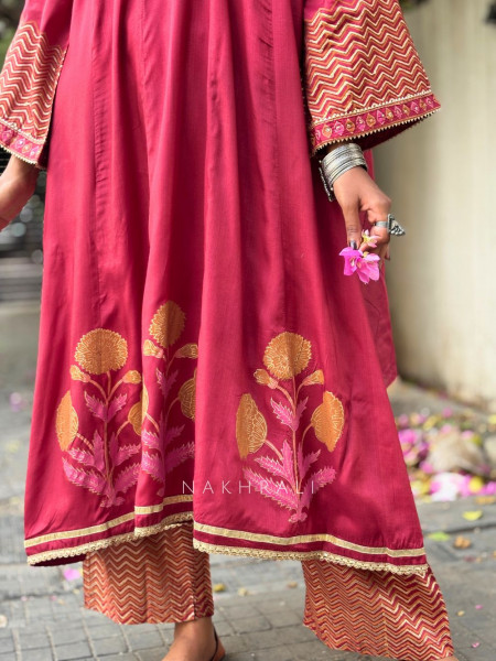 Madhura Maroon Cotton Suit Set with Printed Border Detail