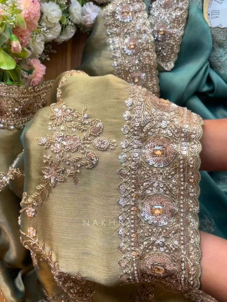 Swarna Sea Green Saree with Sequin Stone Embellished Border