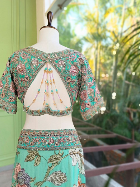 Neelvanika Firozi Floral Saree with Sequin Mirror Embroidery