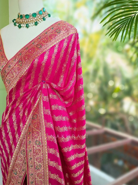 Mayurika Magenta Banarasi Brocade Saree with Woven Border