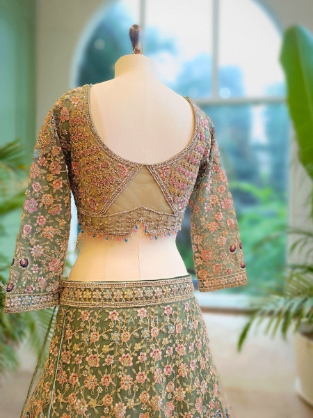Elysian Sage Green Embroidered Sequin Lehenga