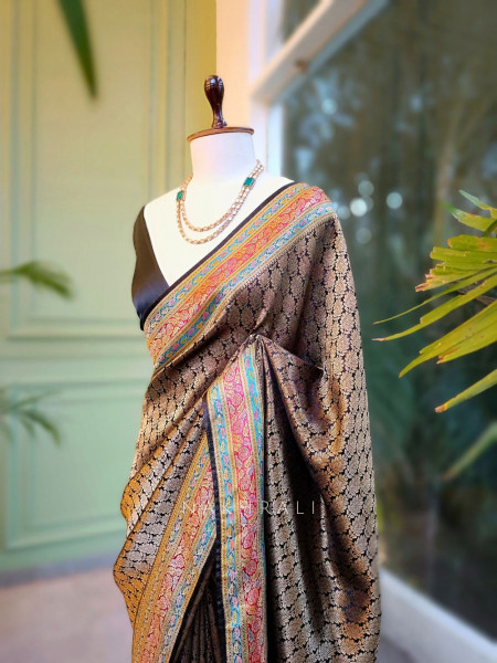 Empress Aura Black Modal Silk Zari Saree