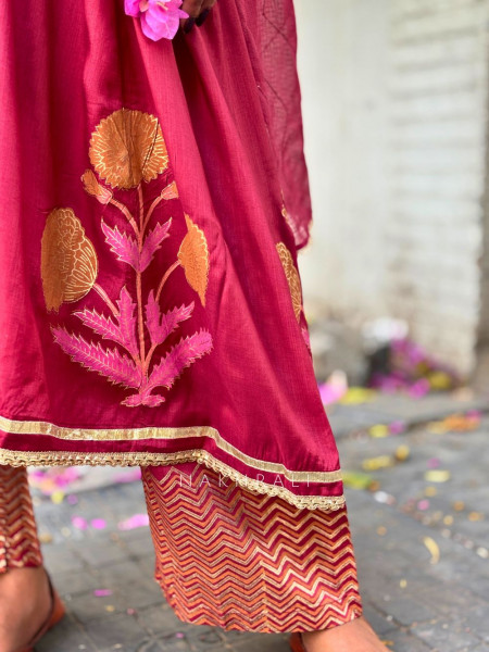 Madhura Maroon Cotton Suit Set with Printed Border Detail
