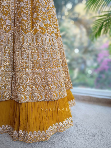 Noorvi Mustard Lehenga with Zari & Mirror Work