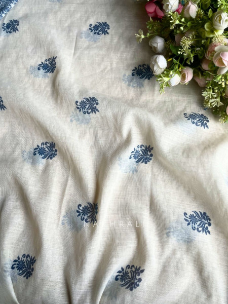 Nerissa White Printed Dress Material