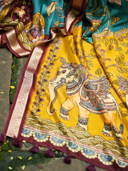 Tanirika Blue Kalamkari Saree