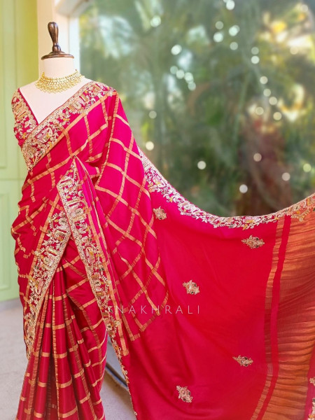 Kavira Red Saree with Zari Embroidered Border