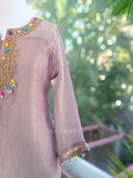 Meherza Lavender Embroidered Kurta Sharara Set with Dupatta
