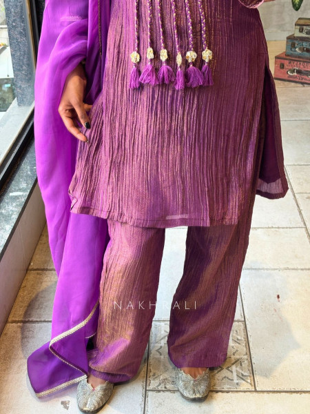 Zivika Purple Suit Set with Embroidered Kurta and Dupatta