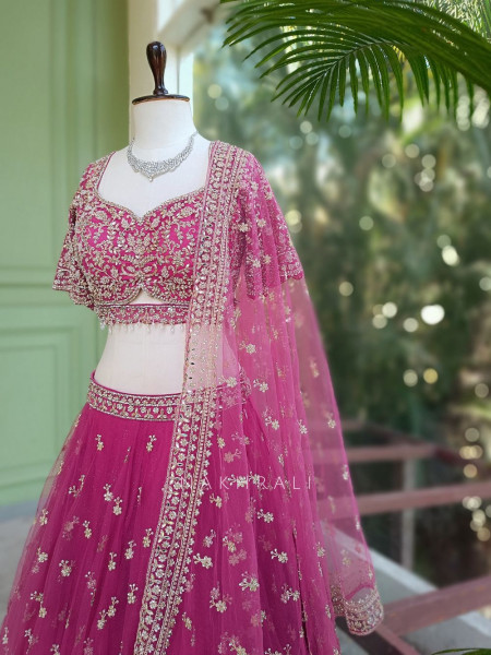 Pankhudi Magenta Lehenga Set with Mirror, Beads and Heavy Embroidery