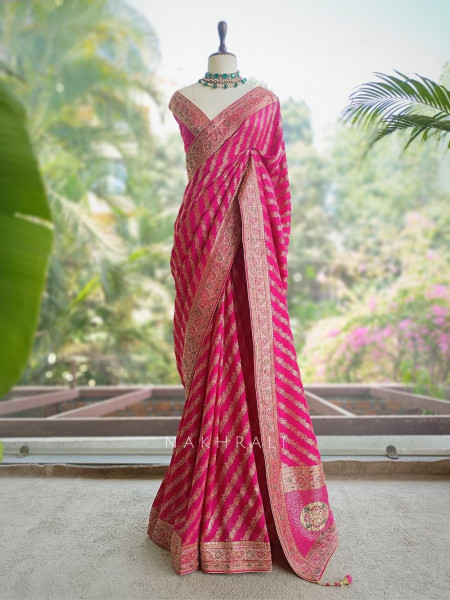 Mayurika Magenta Banarasi Brocade Saree with Woven Border