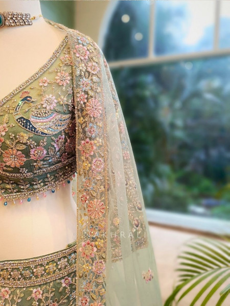 Elysian Sage Green Embroidered Sequin Lehenga