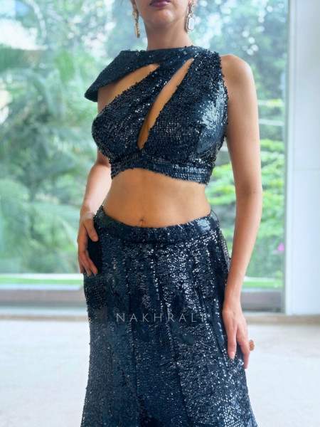 Sassy Navy Blue Indo-western Lehenga