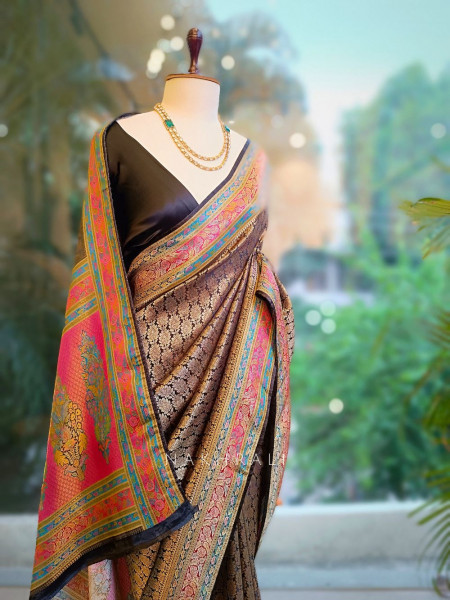 Empress Aura Black Modal Silk Zari Saree