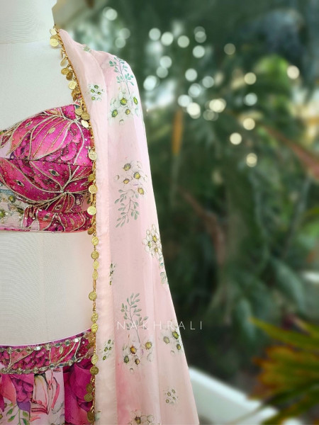 Aaral Pink Floral Print Lehenga with Zari & Sequin Work