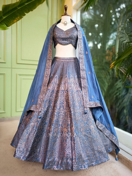 Aureya Blue Zari Embroidered Lehenga Set