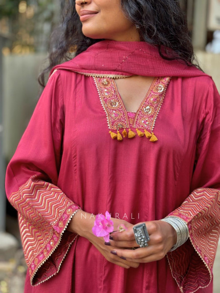 Madhura Maroon Cotton Suit Set with Printed Border Detail