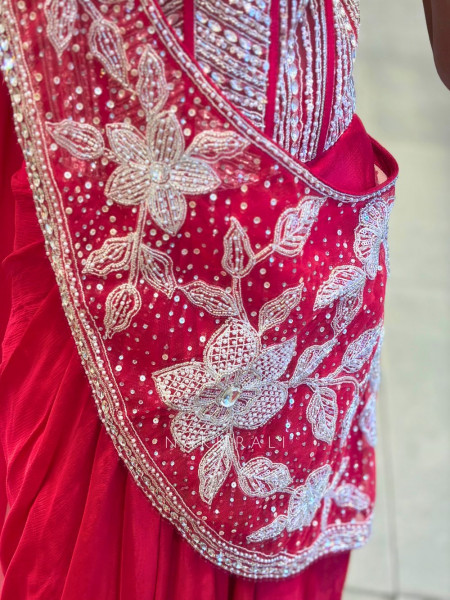 Cocktail Magenta Drape Saree with Cut Dana Sequin Bead Work