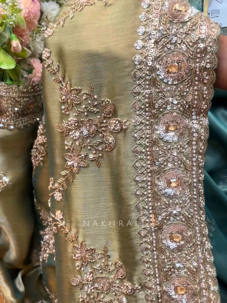 Swarna Sea Green Saree with Sequin Stone Embellished Border