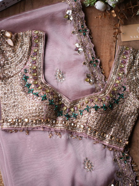 Marrakesh Noor Pink Saree with Readymade Blouse And Cutdana Mirror Work