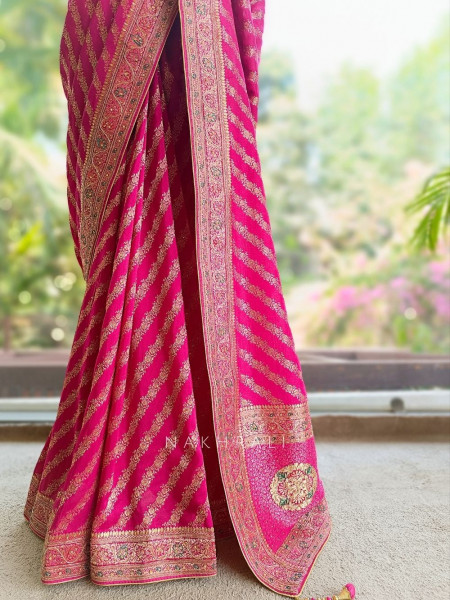 Mayurika Magenta Banarasi Brocade Saree with Woven Border