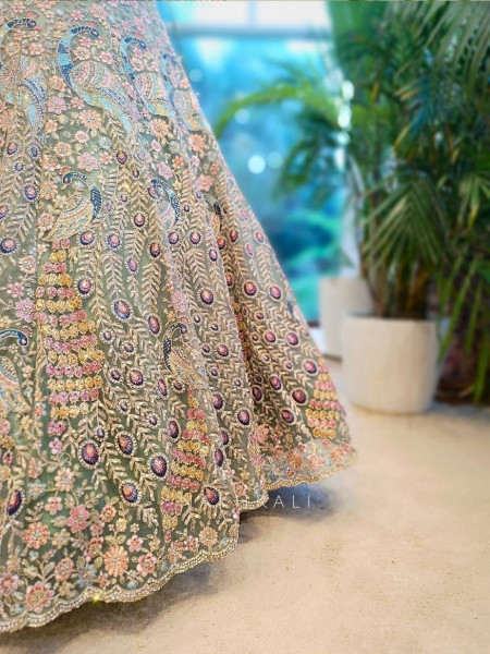 Elysian Sage Green Embroidered Sequin Lehenga