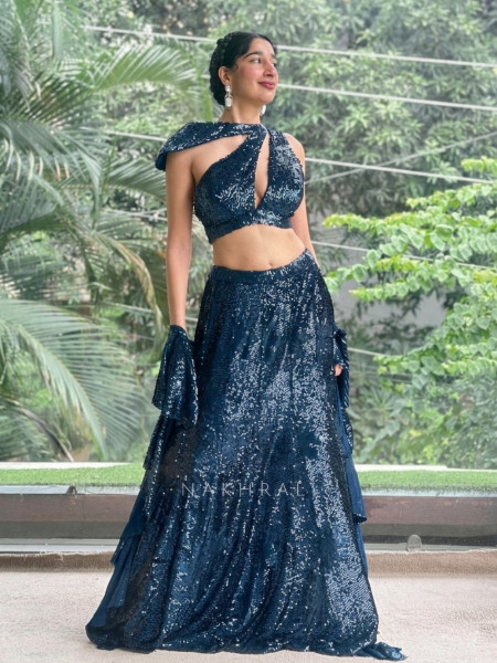 Sassy Navy Blue Indo-western Lehenga