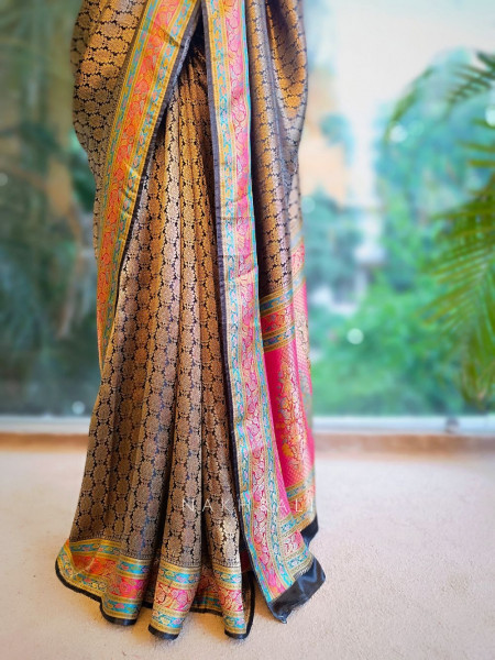 Empress Aura Black Modal Silk Zari Saree