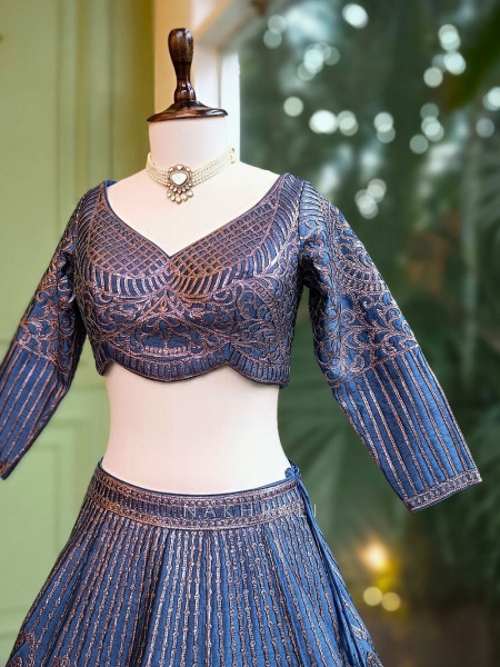 Aureya Blue Zari Embroidered Lehenga Set