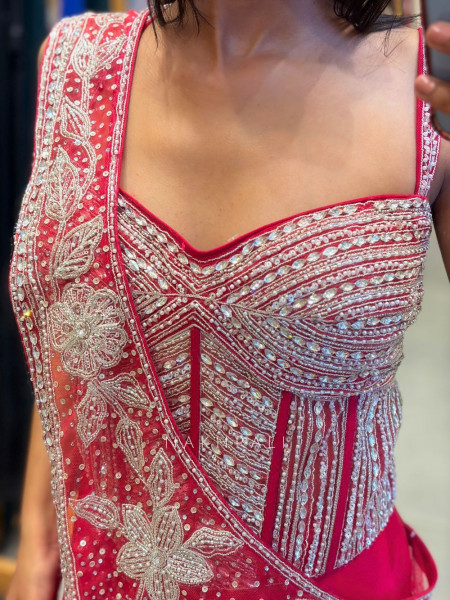 Cocktail Magenta Drape Saree with Cut Dana Sequin Bead Work