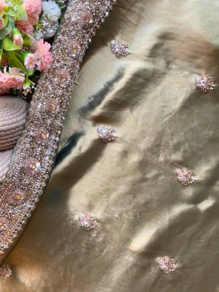 Swarna Sea Green Saree with Sequin Stone Embellished Border