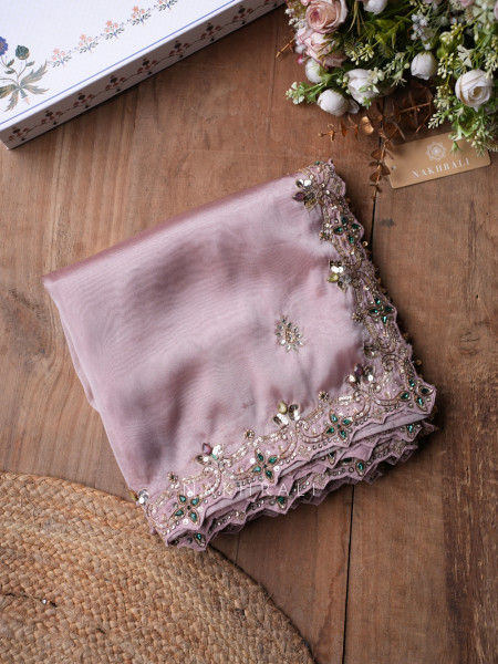 Marrakesh Noor Pink Saree with Readymade Blouse And Cutdana Mirror Work