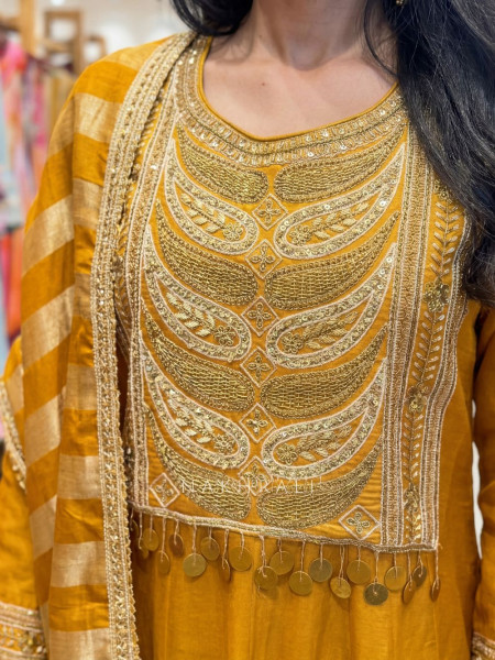 Nakkashi Mustard Suit Set with Embroidery Sequin Work