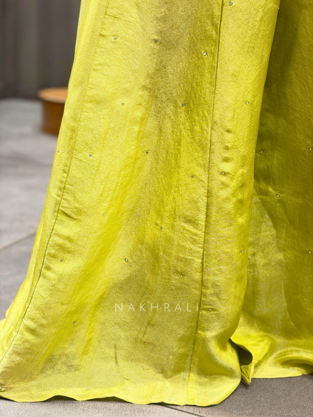 Quiero Parrot Green Satin Jumpsuit with Sequin Waist Work